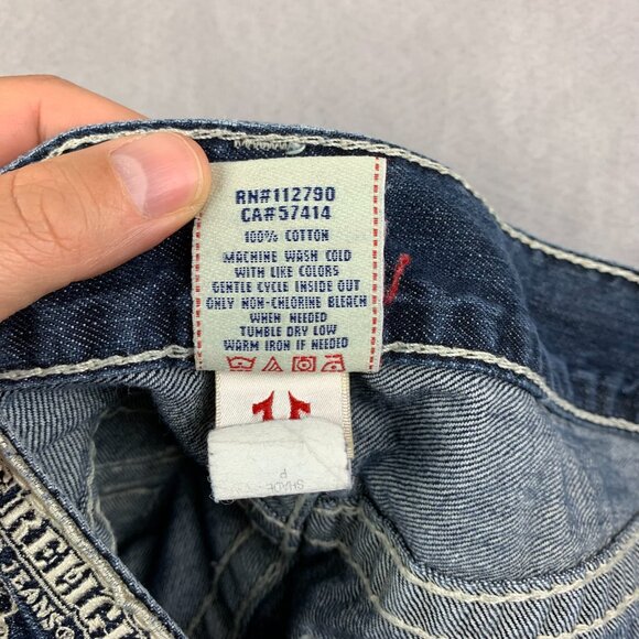 True Religion Mens Pants 32 Blue Denim Jeans Straight Leg Flap Pockets 32x28 - Picture 9 of 16
